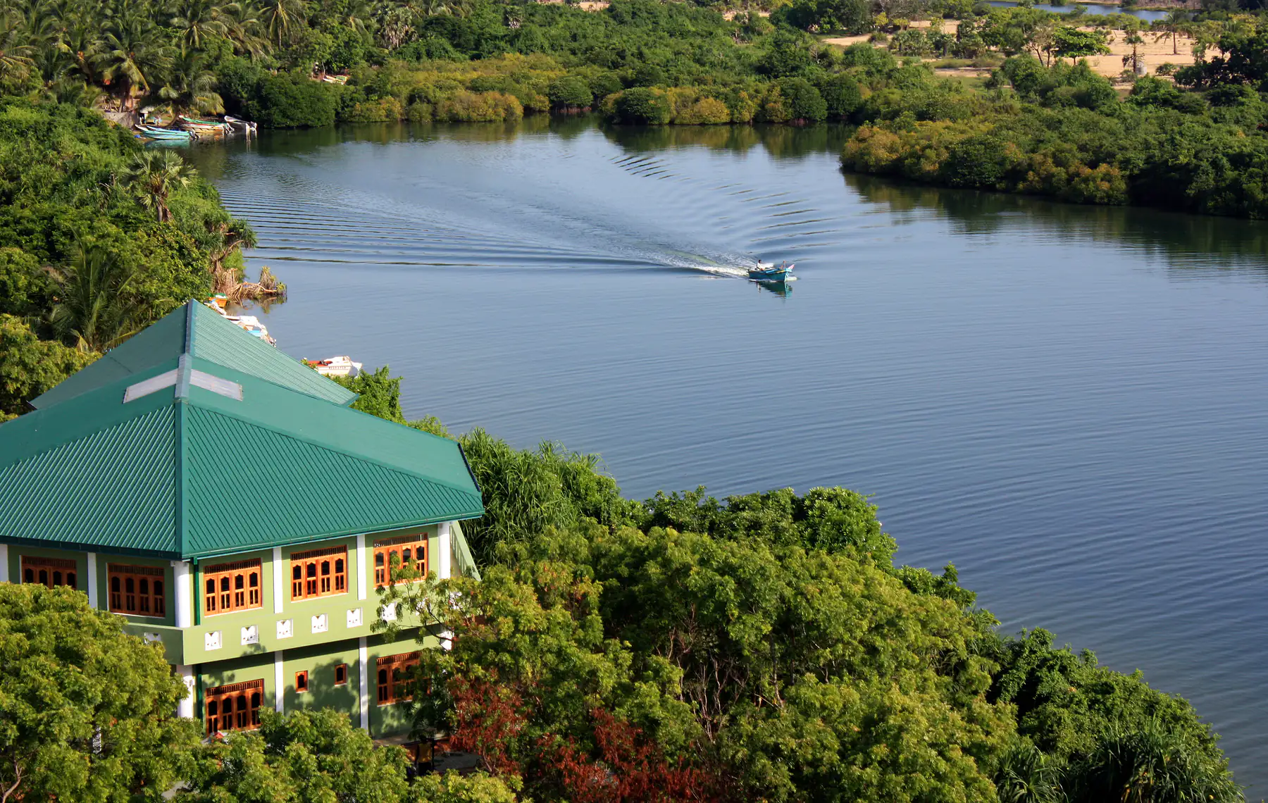 Batticaloa Lagoon with a boat crossing.