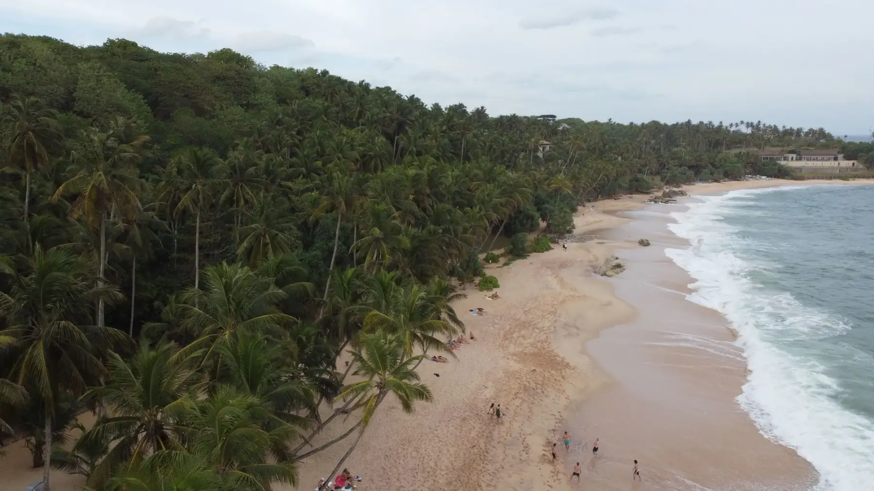 The palm-fringed horseshoe of Hiriketiya bay from above.
